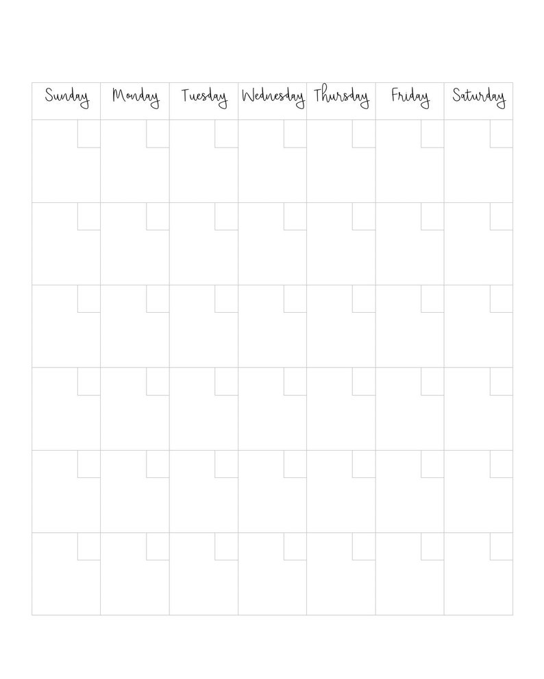 Printable Blank Monthly Calendar sunday Start 16x20 (Download Now) - Etsy