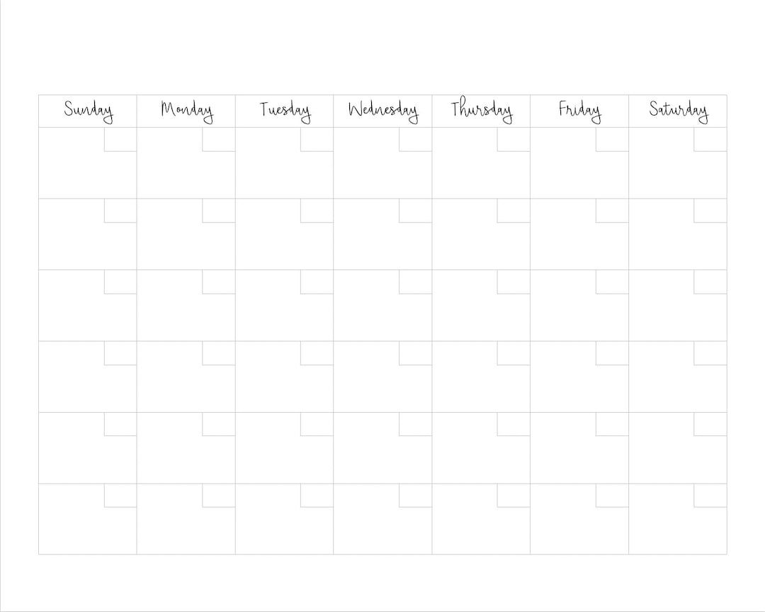 Printable Blank Monthly Calendar sunday Start 20x16 - Etsy