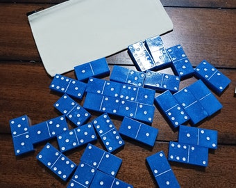 Handmade, resin, double-six domino set, blue