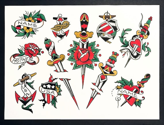 Sailor Jerry Dagger Flash - Etsy Sailor Jerry Dagger Flash - Etsy