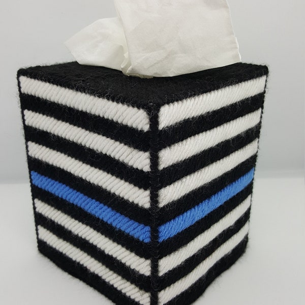 Plastic Canvas Tissue Box Cover, Topper, Handmade, Gift For Him, Gift For Her, Police, Law Enforcement, Memorial, Display