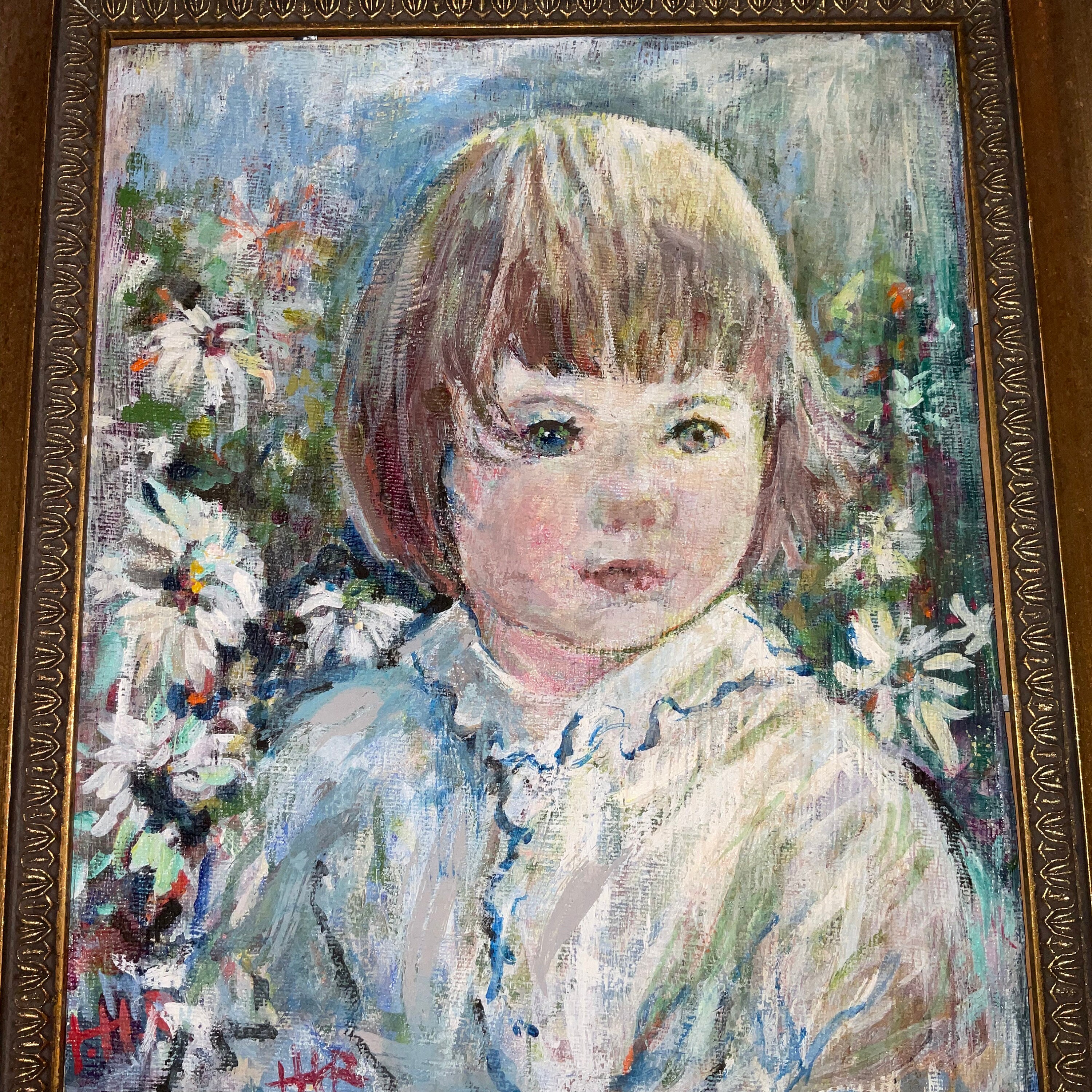 Vintage Little Girl Portrait Hand Painted Original Oil PAINTING Art ...