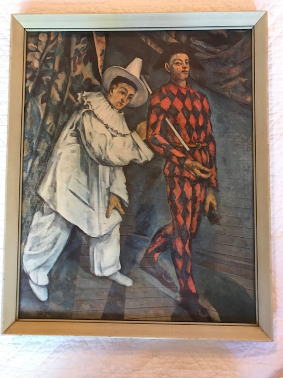Vintage 50s Clown PRINT Frame and Glass Art Home Decor 16 by 20