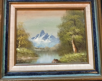 Vintage Mountain Landscape Oil Painting, Signed Framed Art