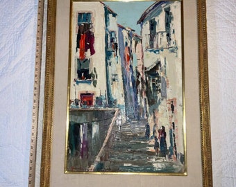 VINTAGE cityscape landscape hand painted original oil PAINTING abstract signed