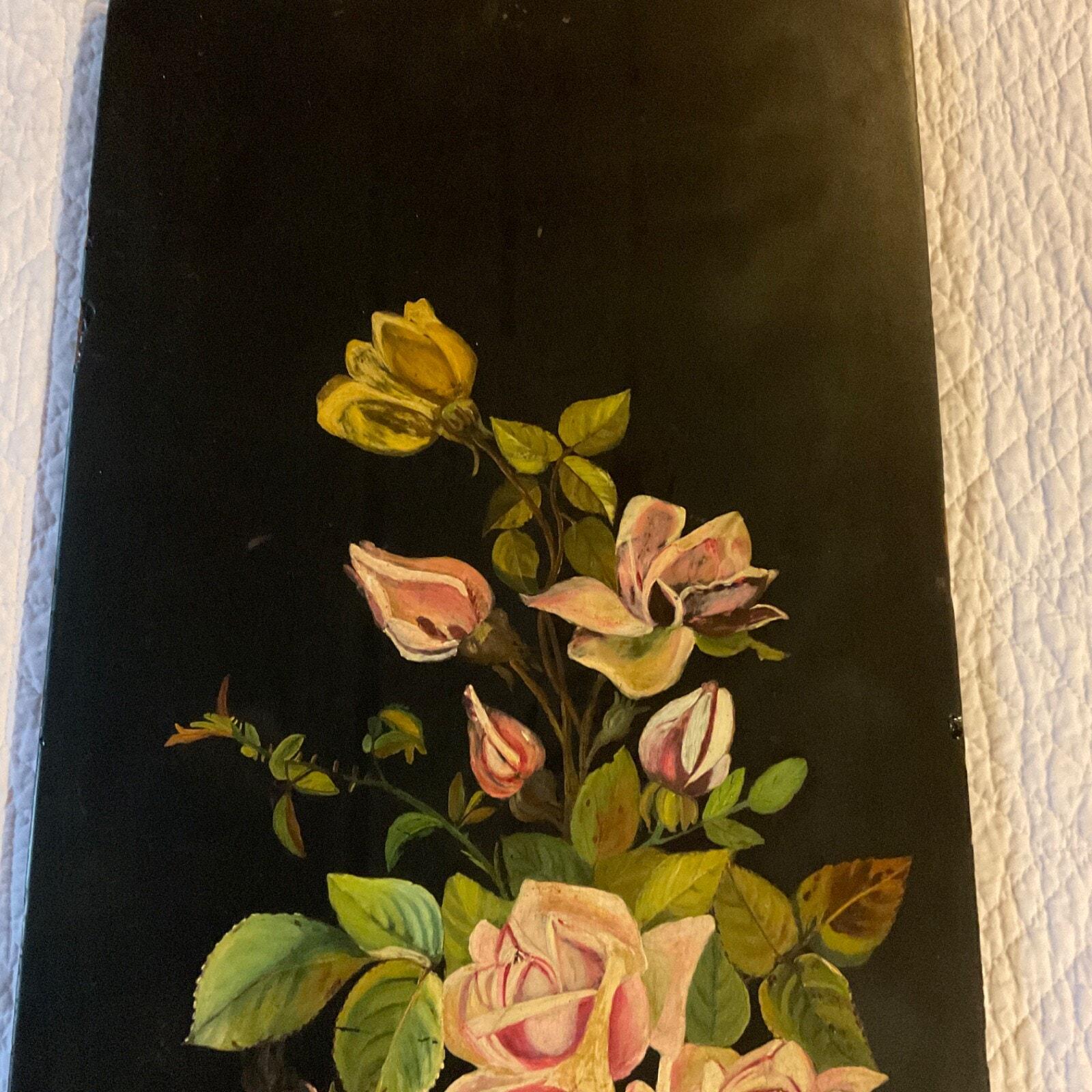 Victorian Antique Pink Rose Hand Painted Original Oil PAINTING Floral ...