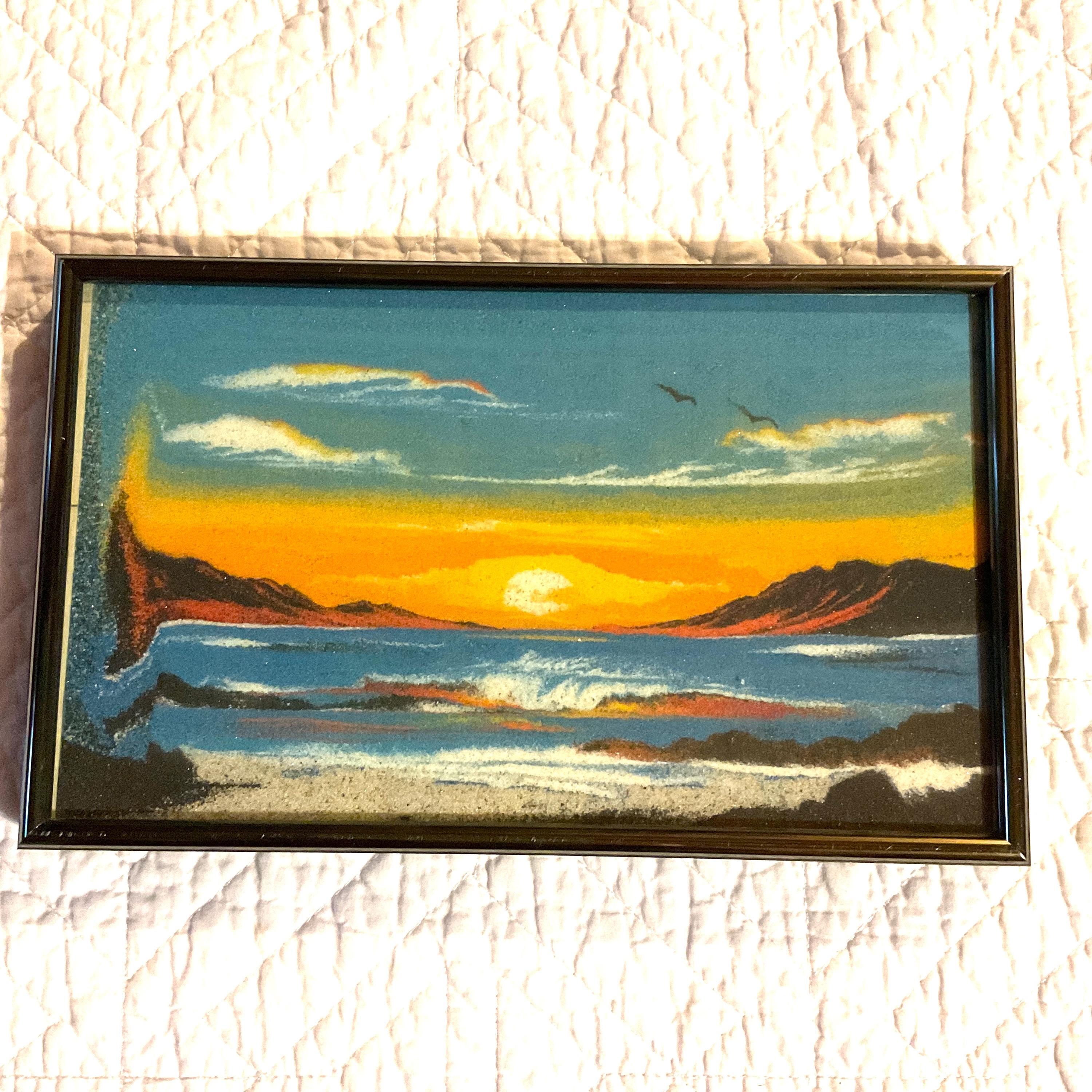 Vintage 80s Sand Art: Handmade Sunset Beach Scene - Etsy
