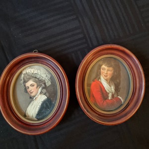 Vintage 50s set of 2 PRINTS  mother and son portraits art home decor  6” ovals  house decor