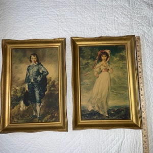 Vintage 70s set of 2 PRINTS Girl Boy portraits art home decor  romantic  house decor