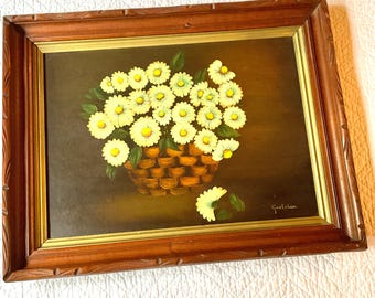 Vintage 50s Daisy Oil Painting: Floral Still Life, Signed Art