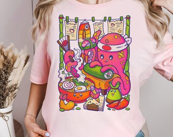 Octopus Shirt - Ramen T-shirt - Foodie Gifts - Soft Material - Food Graphic Tee