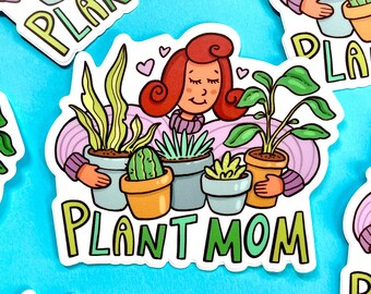 Plant Mom Sticker - Small Gifts - Waterproof Vinyl Decal - Water Bottle or Laptop Sticker