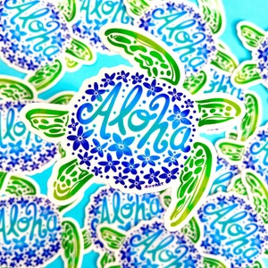 Sticker Aloha Turtle - sticker tropische - Hawaii sticker - reissticker - doorzichtige waterdichte sticker