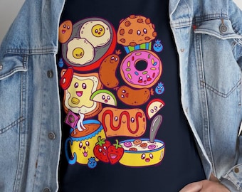 Kawaii Breakfast Food T-Shirt - Funny Graphic Tee - Soft Material