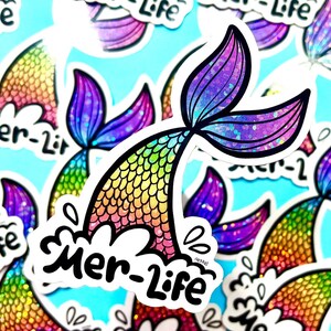 Adesivos de sereia - Adesivos Mer-life - Arte de sereia - Adesivos brilhantes - Adesivos de garrafa de água arco-íris - Presentes de praia
