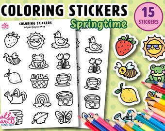 Spring Coloring Sticker Sheet - Easter Basket Stuffers - Cute Stationary - Coloring Stickers