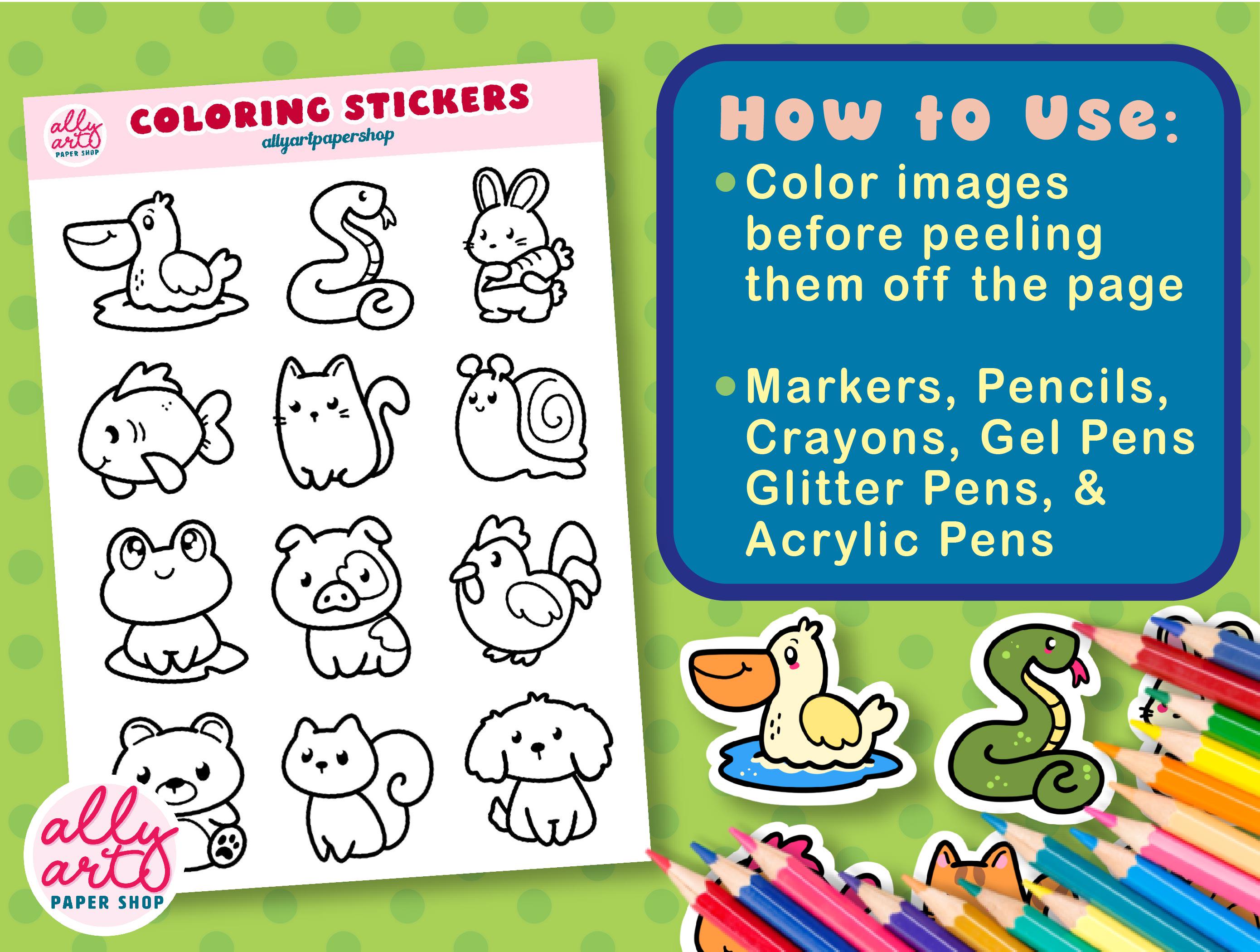 Sticker Coloring Pages Animal Coloring Sticker Sheet - Stickers to Color - Cute Stationary ...