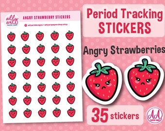 Strawberry Period Tracking Stickers - Funny Planner Stationary - Calendar Organizing