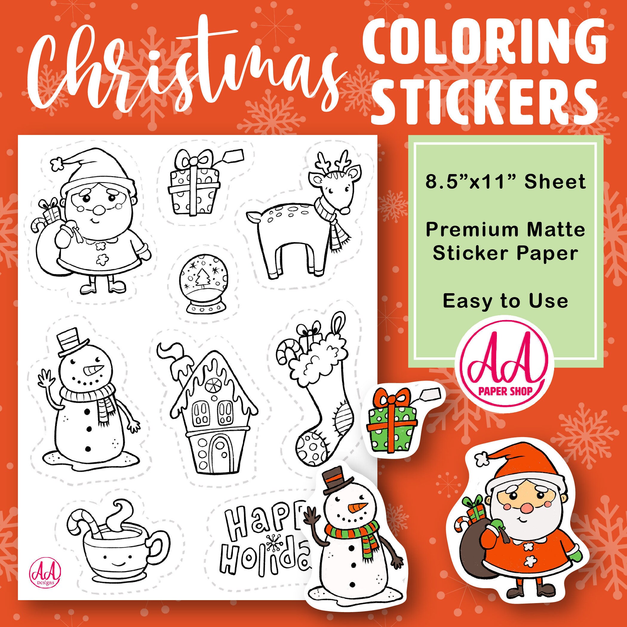 Christmas coloring stickers Christmas coloring pages for | Etsy
