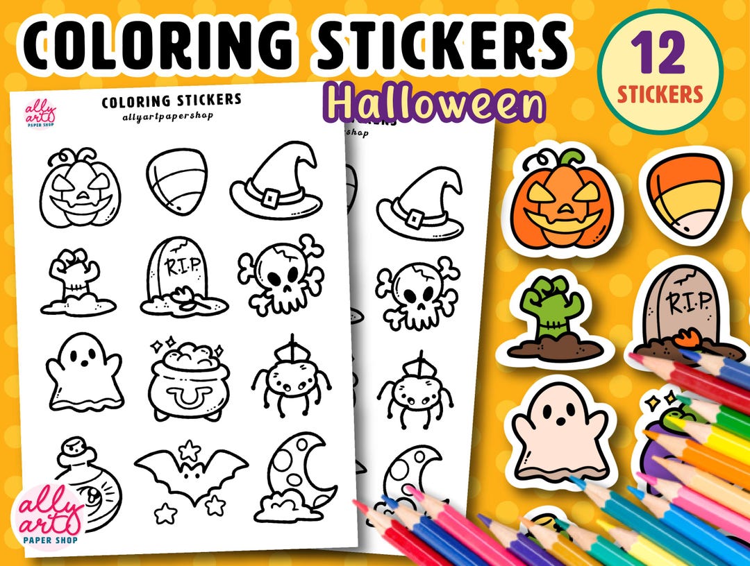 Coloring Sticker Sheet - Halloween Coloring Stickers - Stickers to ...