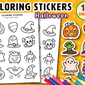 Feuille d'autocollants à colorier - Stickers à colorier Halloween - Stickers à colorier