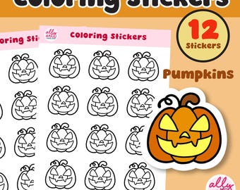 Pumpkin Coloring Stickers - Halloween Crafts - Sticker Sheet - Card Making - Stationary