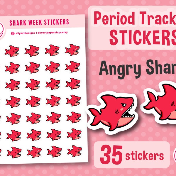 Period Tracking Stickers, Shark Week Stickers, Cute Animal Calendar Stickers, Planner Stickers, Organizing Sticker Sheet