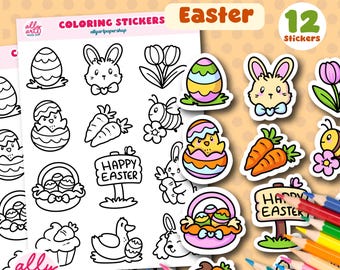 Easter Coloring Stickers - Spring Sticker Sheet -  Planner Accessories