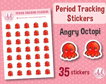 Angry Octopus Period Tracker Stickers - Cute Animal Stationary - Calendars - Planners - Journals