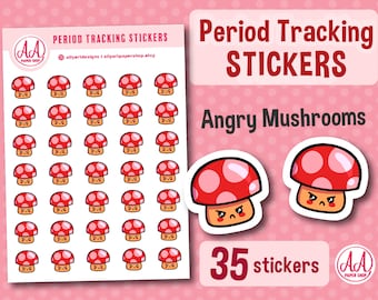 Angry Mushroom Planner Stickers - Period Tracker Stickers - Planner - Sticker Sheet