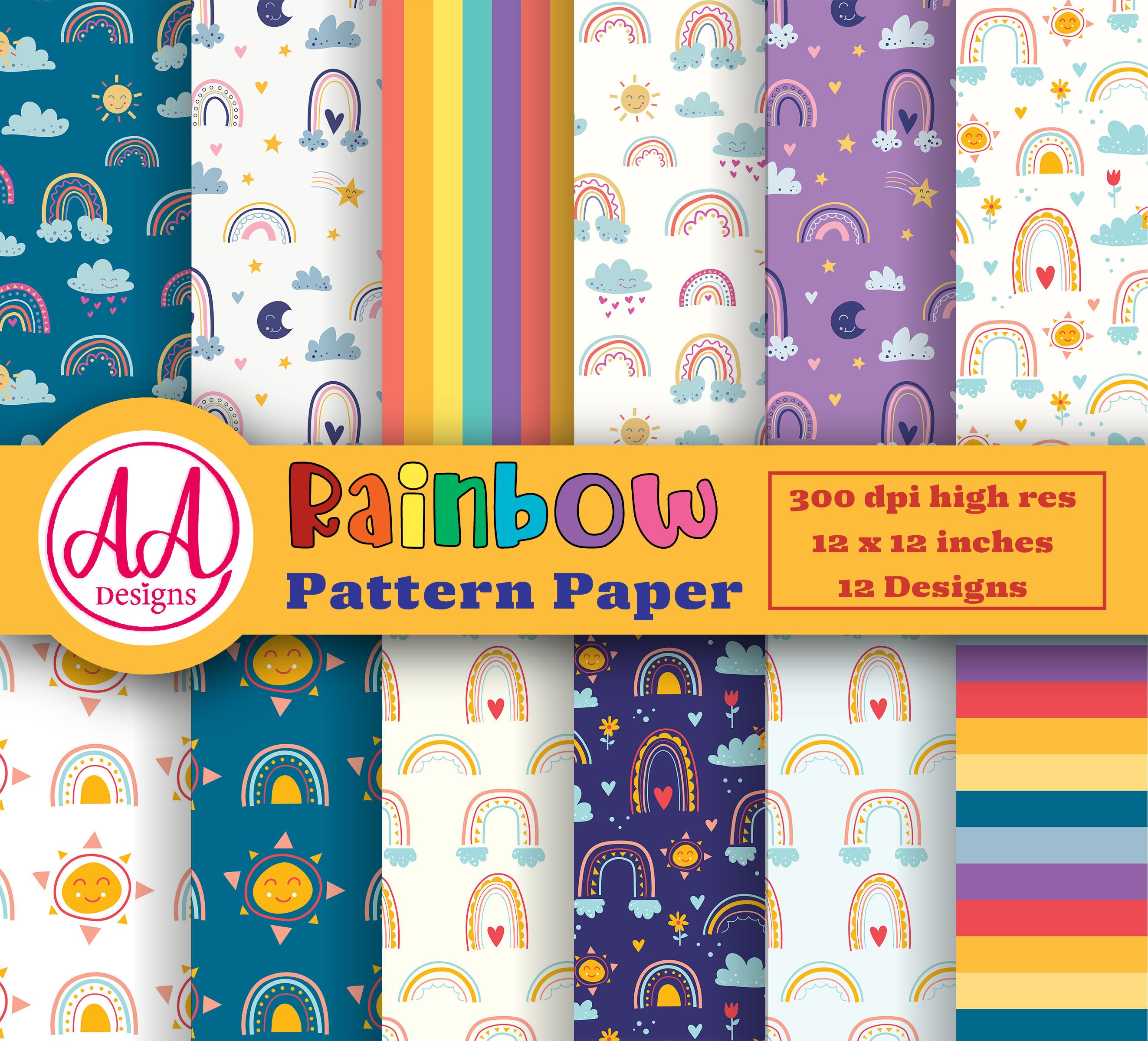 Rainbow digital paper Rainbow scrapbook paper Printable | Etsy