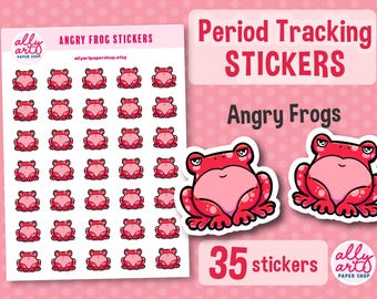 Angry Frog Period Tracking Sticker Sheets - Cute Planner Accessories - Journal Organizing