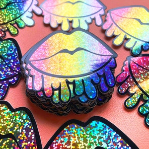 Lippen Aufkleber, Gay Pride Aufkleber, LGBTQ+ Aufkleber, Regenbogen Lippen, Geschenke für Freunde, Lippen Kunstwerk, Glitzer Laptop Aufkleber
