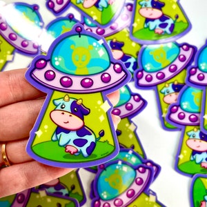 Alien Abduction Cow Sticker: Glow in the Dark Waterproof Decal
