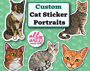 Custom Cat Portrait Stickers - Pet Memorial Gift - Vinyl Stickers - Sticker Sheet
