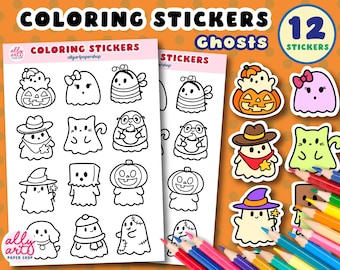 Ghost Coloring Stickers - Halloween Stationary - Spooky Crafts - Planner