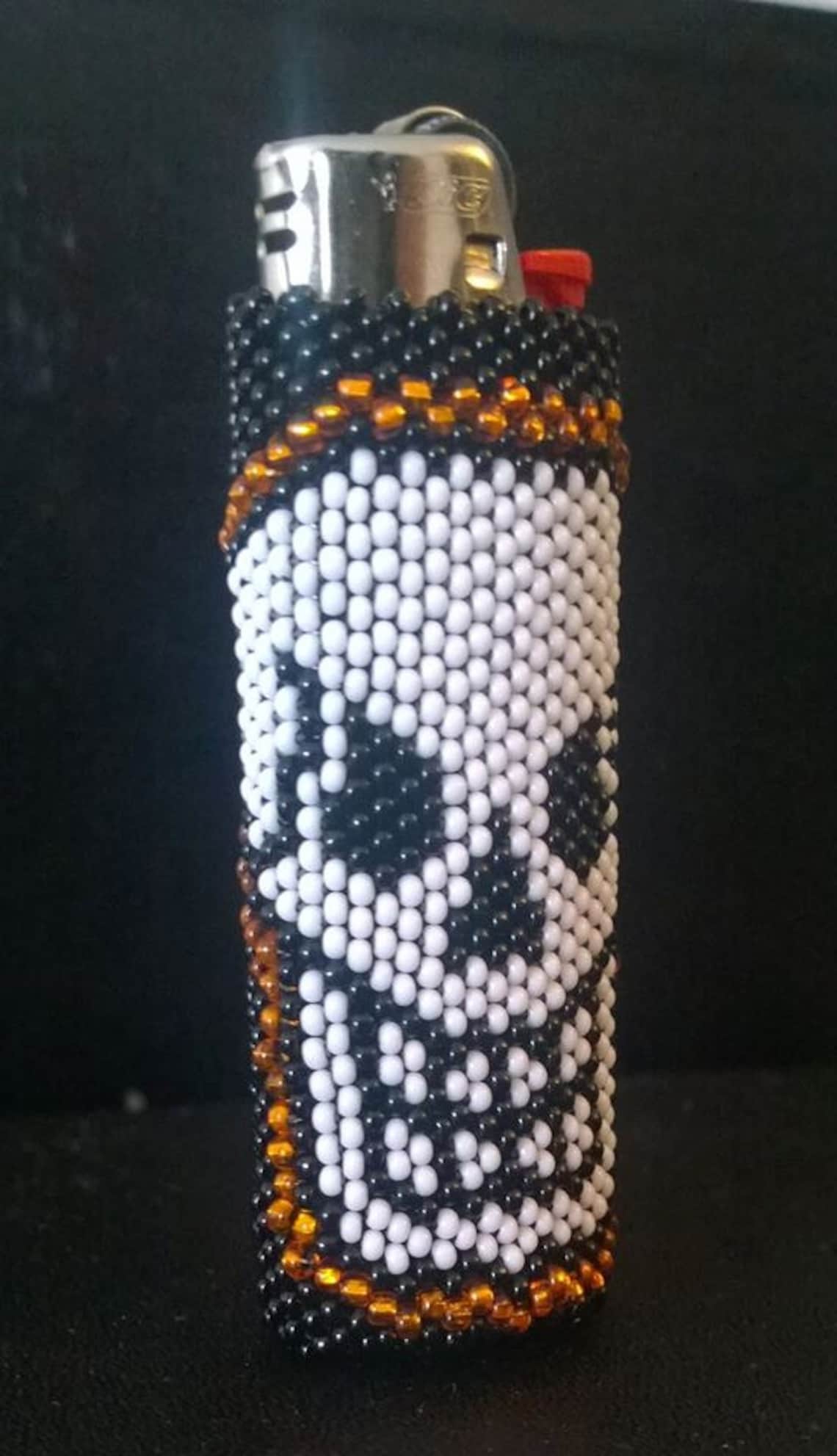 Skull Face Beaded Lighter Cover Etsy