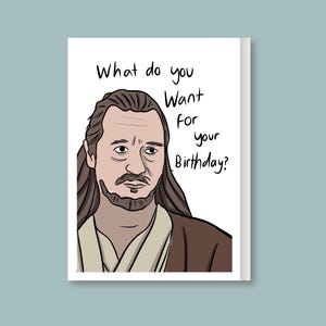 Biglietto di compleanno "ONLY MONEY" ispirato a Starwars per Watto e Qui Gon, biglietti di compleanno divertenti, biglietti di compleanno divertenti per lei, per lui.