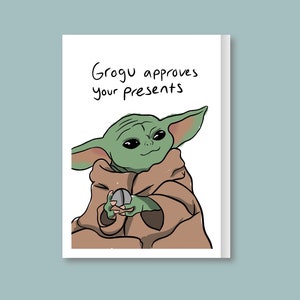 Tarjeta linda Grogu inspirada en Starwars, tarjetas de cumpleaños lindas, tarjeta de cumpleaños linda para ella, para él.