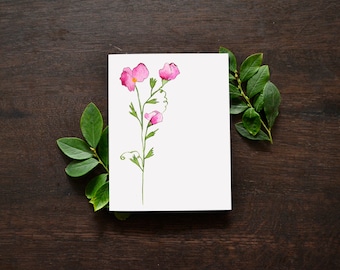 Sweet Pea Watercolor Greeting Card | Blank Watercolor Sweet Pea Art Card | Floral Greeting Card