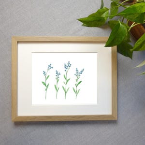 Forget Me Not Watercolor Art Print | Delicate Floral Art Print | Easy To Frame Watercolor Flower Print | Cute Bathroom and Bedroom Art