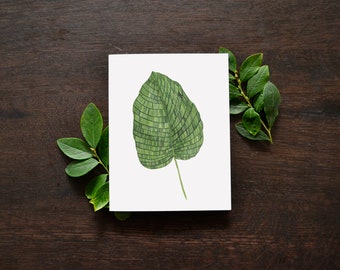 Calathea musaica Leaf Blank Greeting Card | Watercolor House Plant Leaf | Everyday Greeting Card