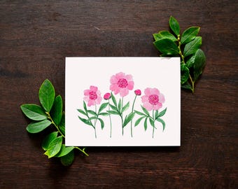 Watercolor Pink Peony Blank Card | Floral Greeting Card