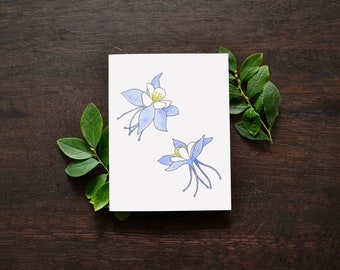 Blue Columbine Watercolor Card | Columbine Blank Greeting Card | Wildflower Art Card