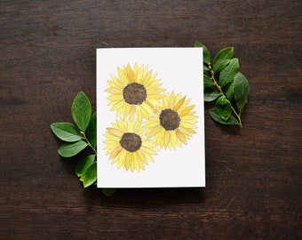 Three Sunflowers Blank Greeting Card | Watercolor Sunflowers| Watercolor Flower Art