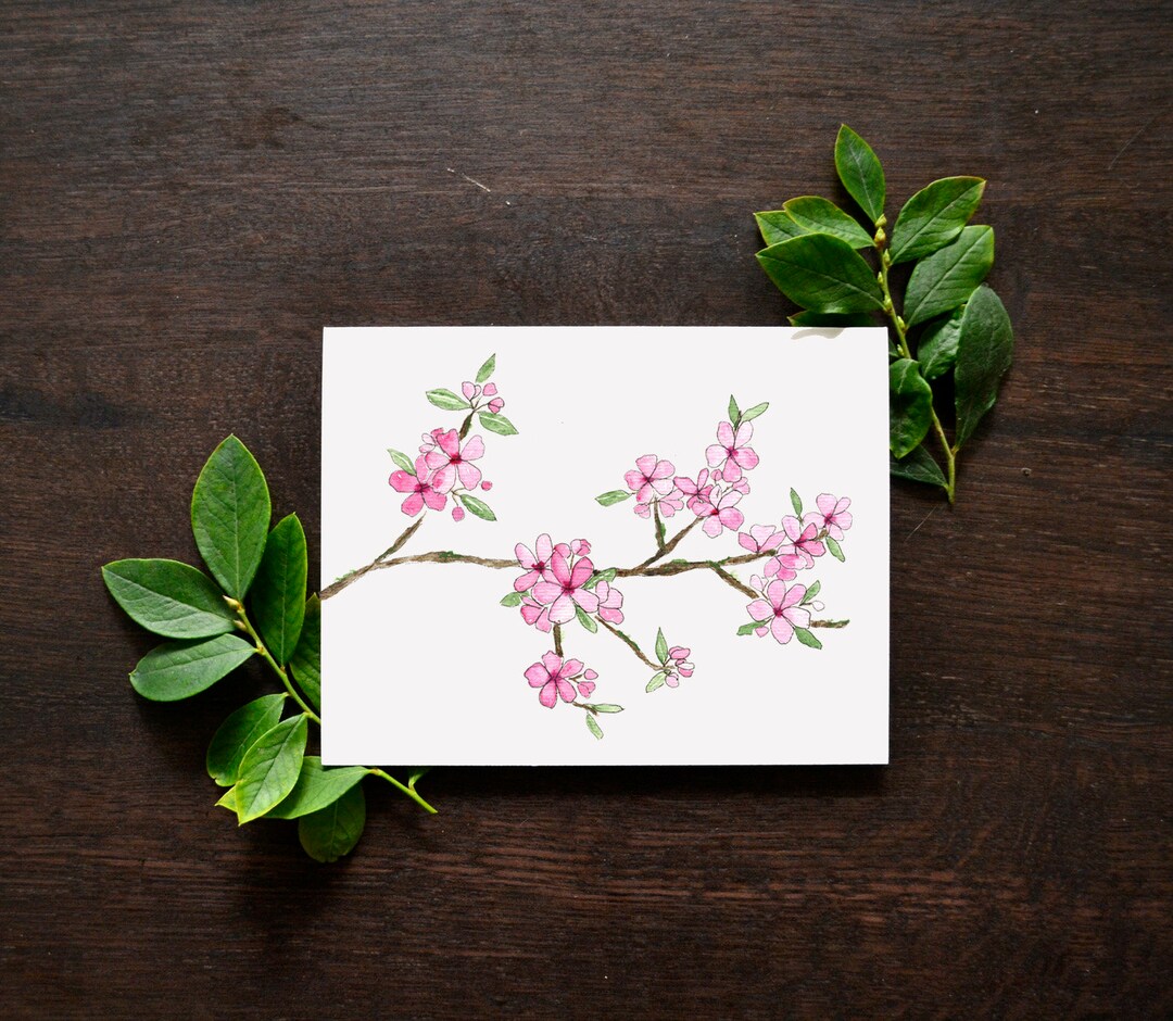 Watercolor Cherry Blossom Greeting Card Set | Blank Inside - Etsy