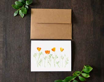 Orange Poppy Watercolor Card Set | Blank Art Print Cards