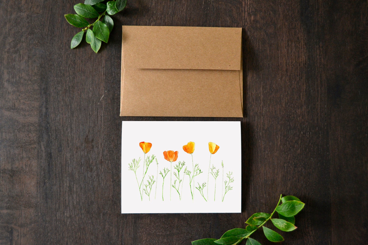 Orange California Poppies Watercolor Greeting Card Set | Watercolor Poppy Art Print Card | Blank Poppy Card