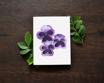 Pansy Flower Blank Greeting Card | Watercolor Pansy Card | Pansy Art