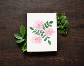 PNW Native Rose Blank Greeting Card Set | Watercolor Nootka Roses | Watercolor PNW Floral Art
